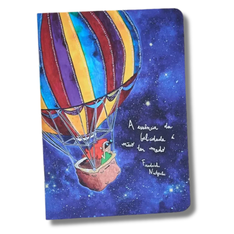 Capa do caderno Balão da Entrelinhas, sem pauta, com arte exclusiva de artista brasileiro