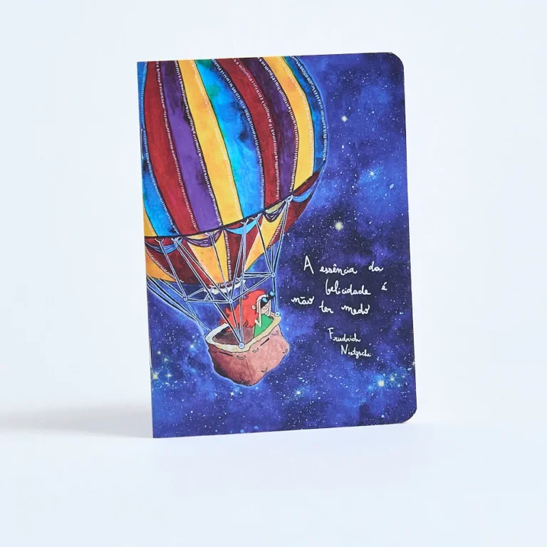 Caderno Balão da Entrelinhas, sem pauta, com arte exclusiva de artista brasileiro