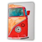 Capa do caderno Kombi da Entrelinhas, sem pauta, com arte exclusiva de artista brasileiro