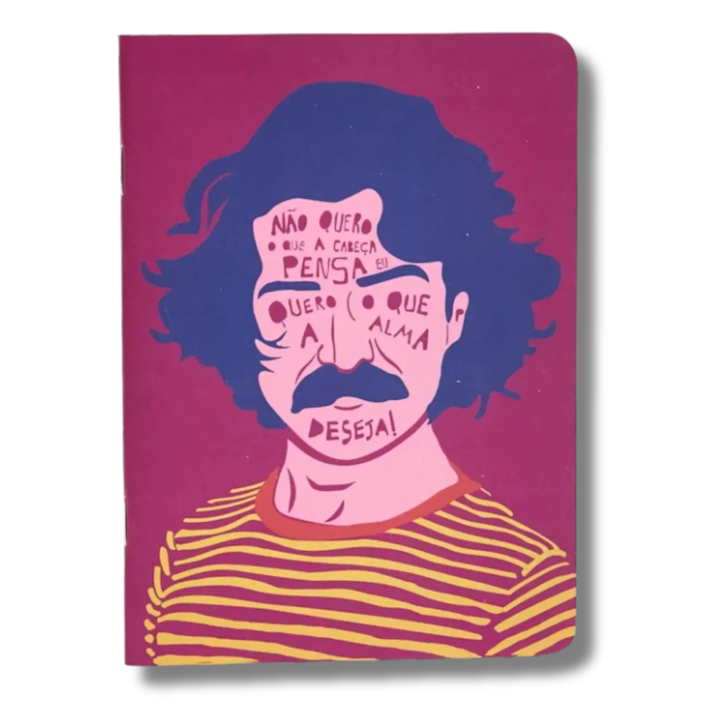 Capa do caderno Belchior da Entrelinhas, sem pauta, com arte exclusiva de artista brasileiro